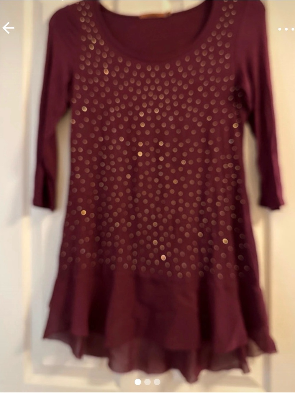 Studded Burgundy Ruffle-Hem Tunic Top